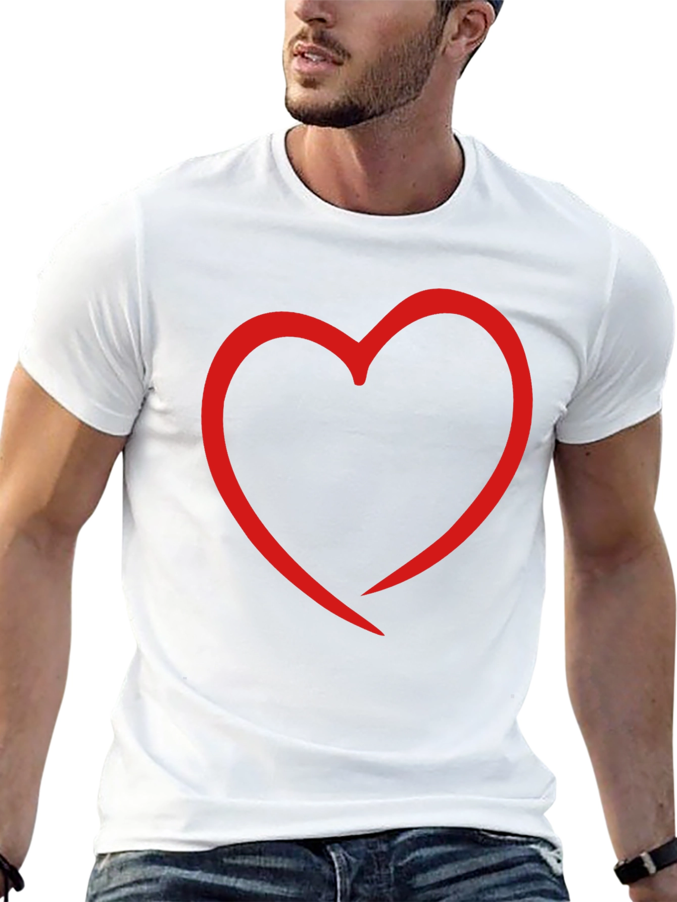 Heart Outline Graphic Print Black T-Shirt