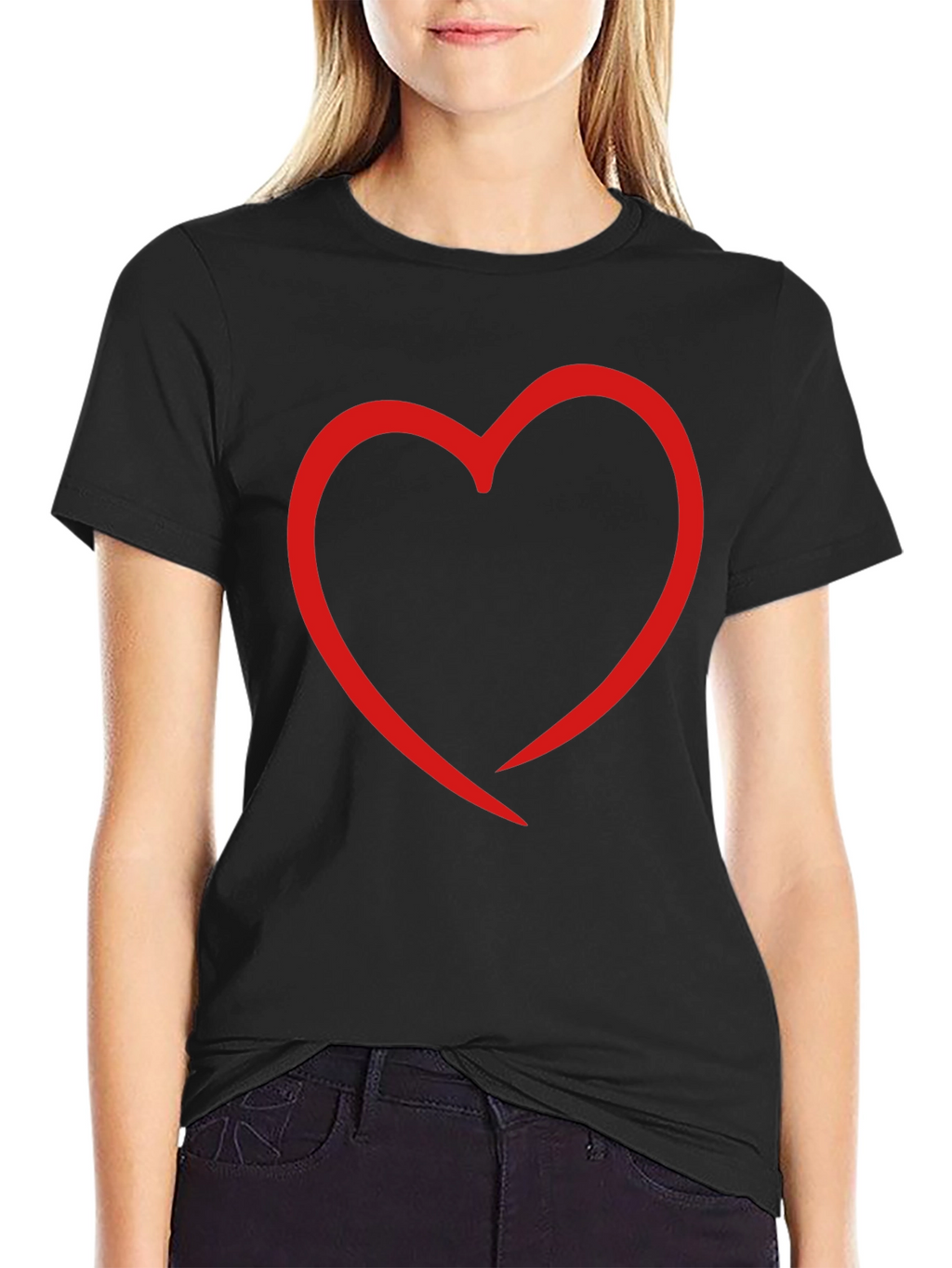 Heart Outline Graphic Print Black T-Shirt