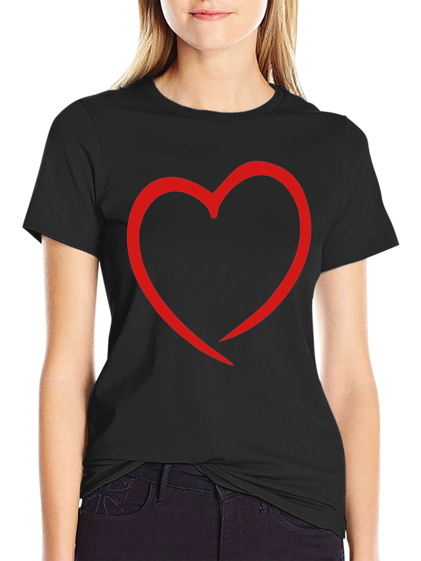 Heart Outline Graphic Print Black T-Shirt