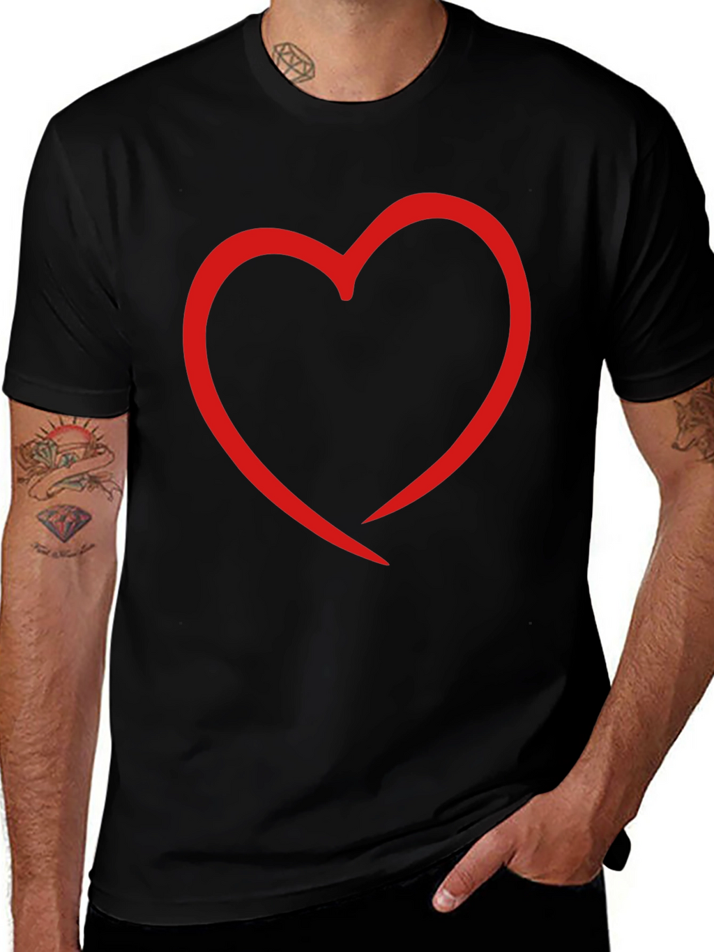 Heart Outline Graphic Print Black T-Shirt