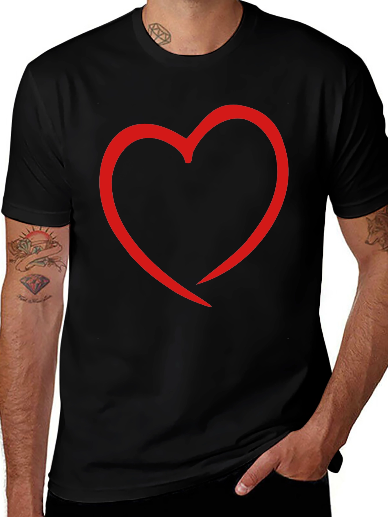 Heart Outline Graphic Print Black T-Shirt