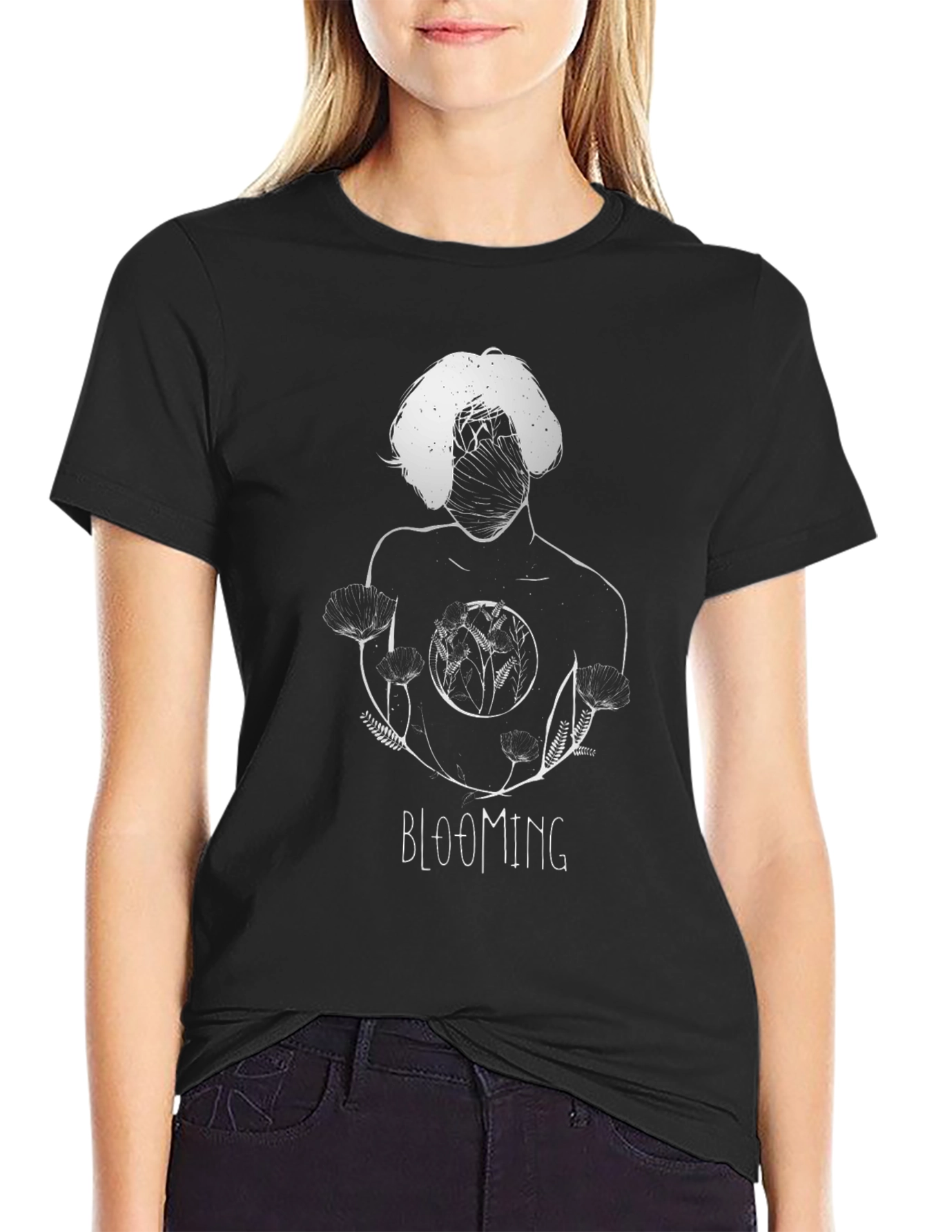 Blooming Graphic Print Black T-Shirt