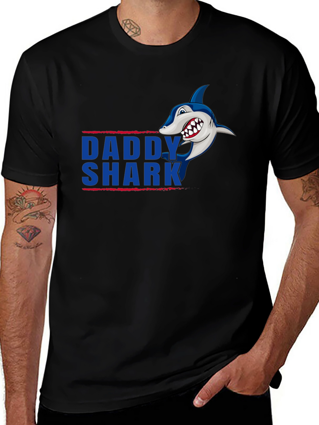 Daddy Shark Graphic Tee - Black Cotton T-Shirt