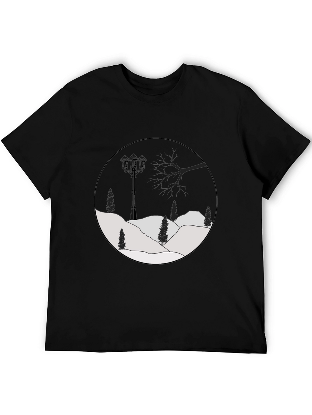 Mens Black Graphic Tee - Winter Landscape Design