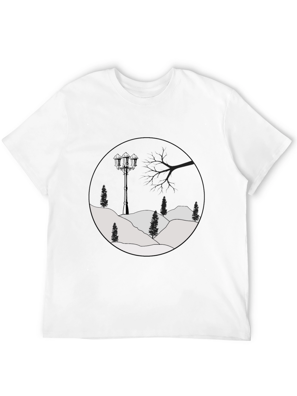 Mens Black Graphic Tee - Winter Landscape Design
