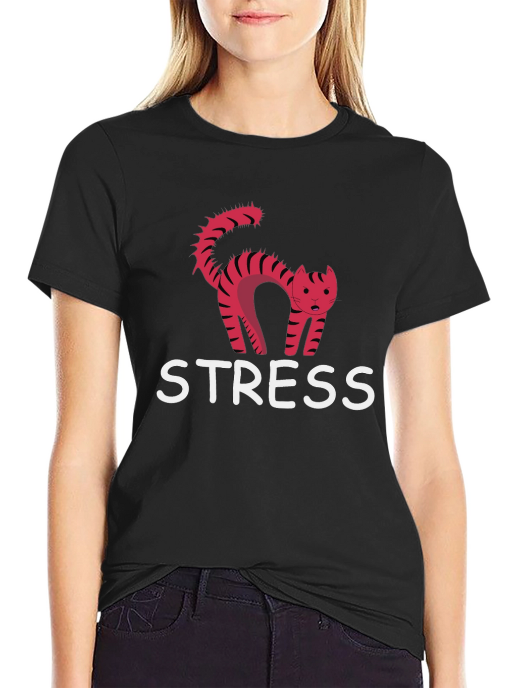 Stress Cat Graphic Tee - Black Cotton T-Shirt