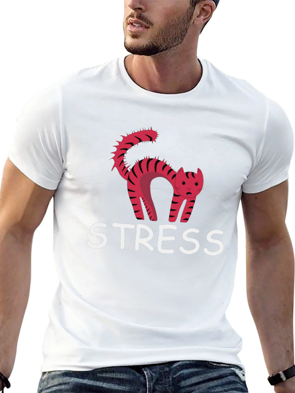 Stress Cat Graphic Tee - Black Cotton T-Shirt