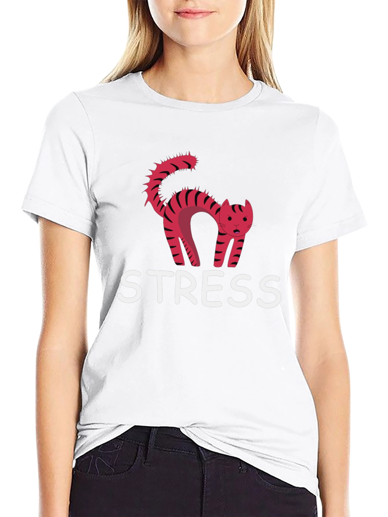 Stress Cat Graphic Tee - Black Cotton T-Shirt