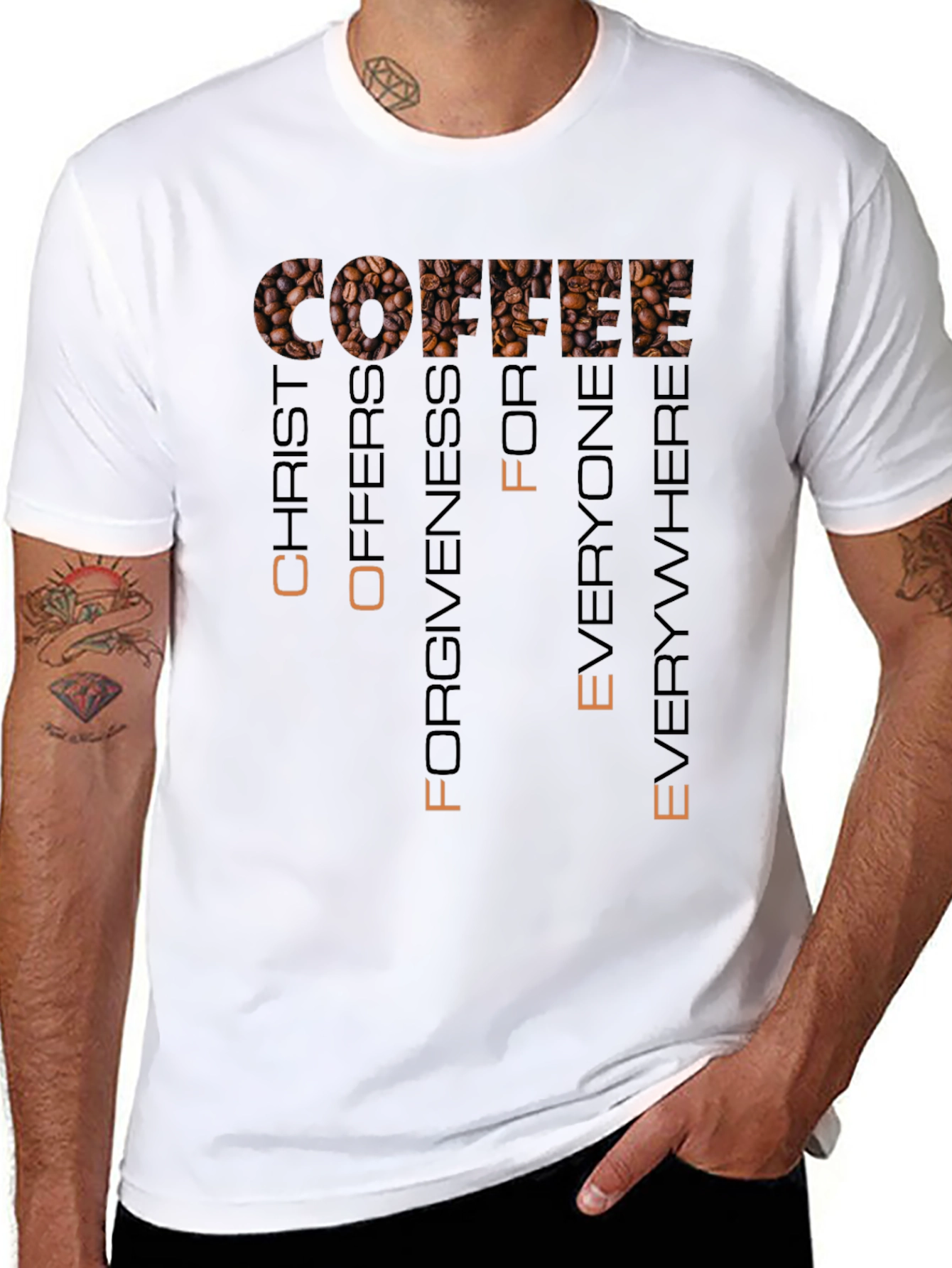 Coffee Lovers Tee - Christ Offers Forgiveness to Everyone