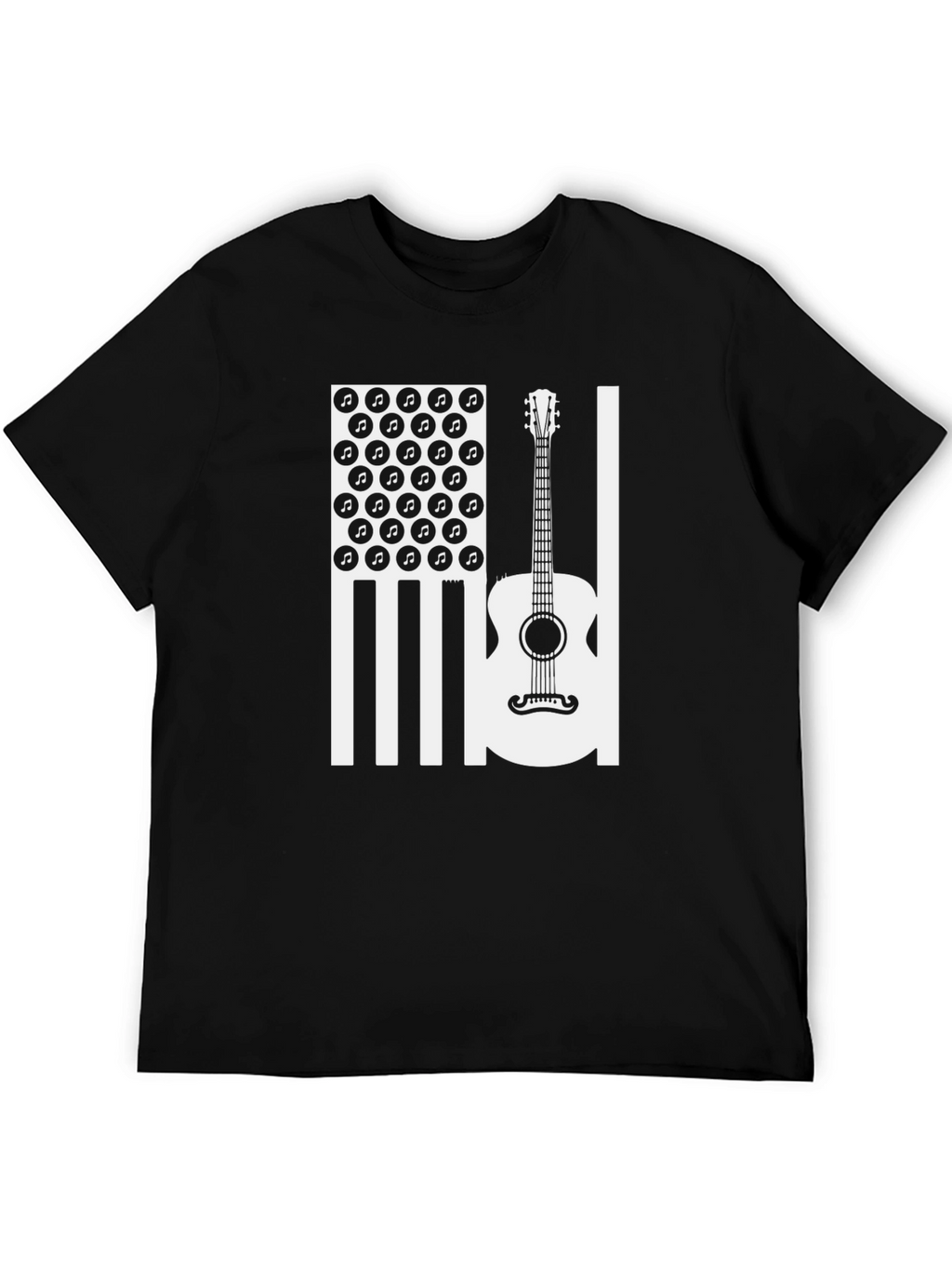 Acoustic Guitar American Flag Music Note Graphic Tee
