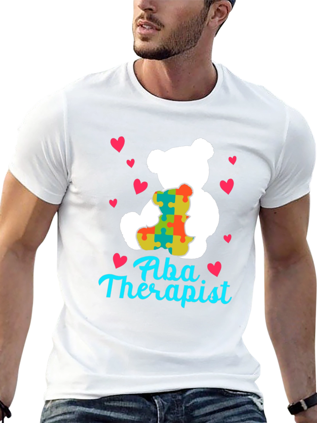 ABA Therapist Teddy Bear Puzzle Piece Heart T-Shirt