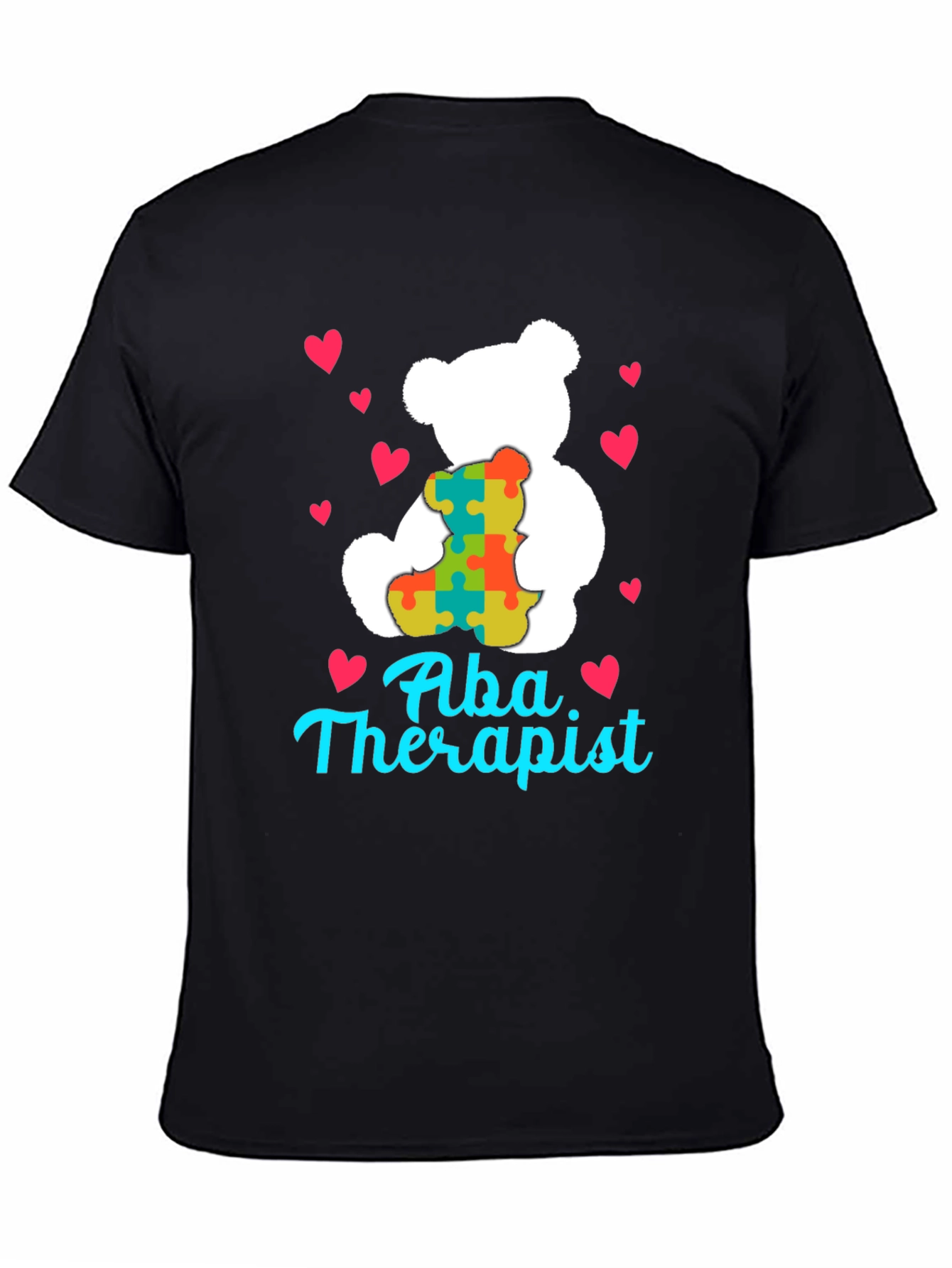 ABA Therapist Teddy Bear Puzzle Piece Heart T-Shirt