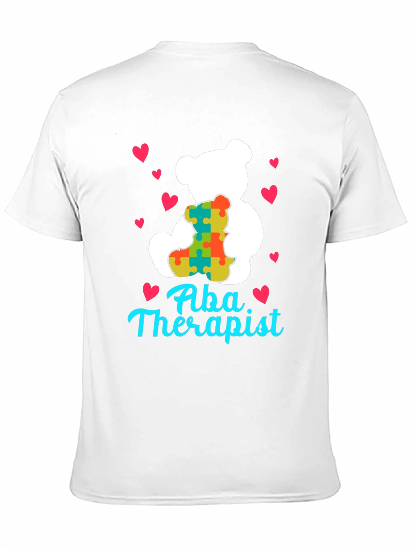 ABA Therapist Teddy Bear Puzzle Piece Heart T-Shirt
