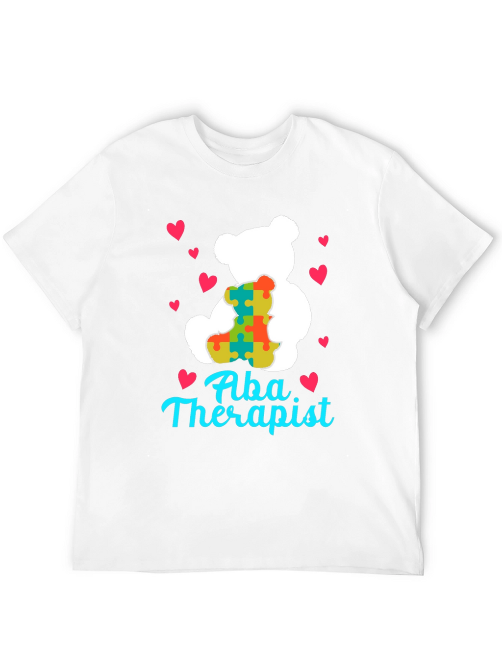 ABA Therapist Teddy Bear Puzzle Piece Heart T-Shirt