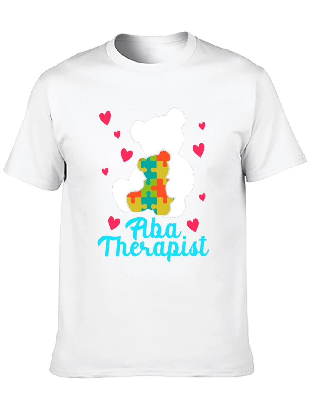 ABA Therapist Teddy Bear Puzzle Piece Heart T-Shirt