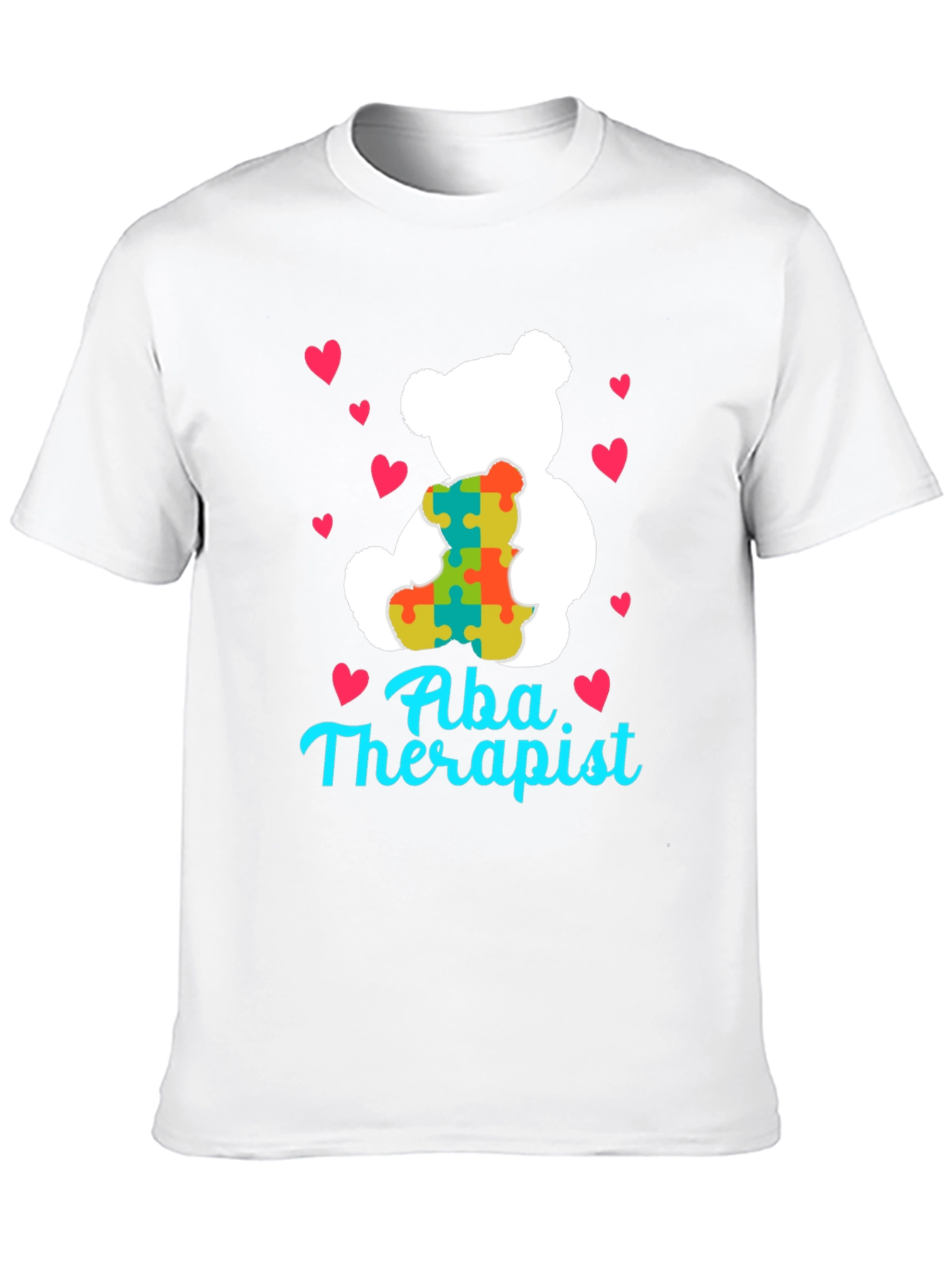 ABA Therapist Teddy Bear Puzzle Piece Heart T-Shirt