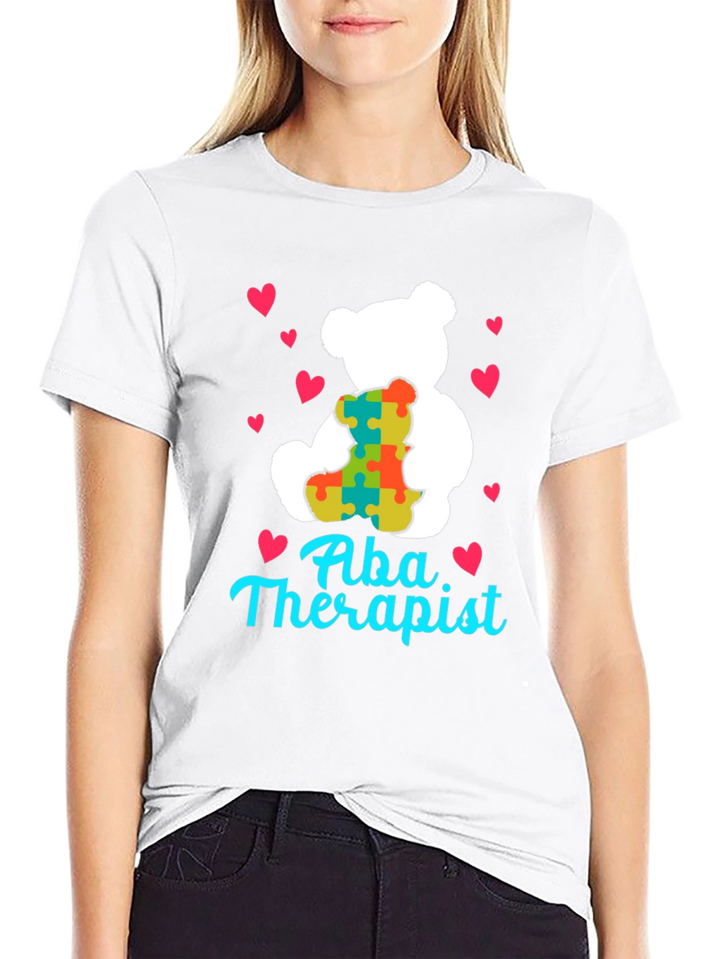 ABA Therapist Teddy Bear Puzzle Piece Heart T-Shirt