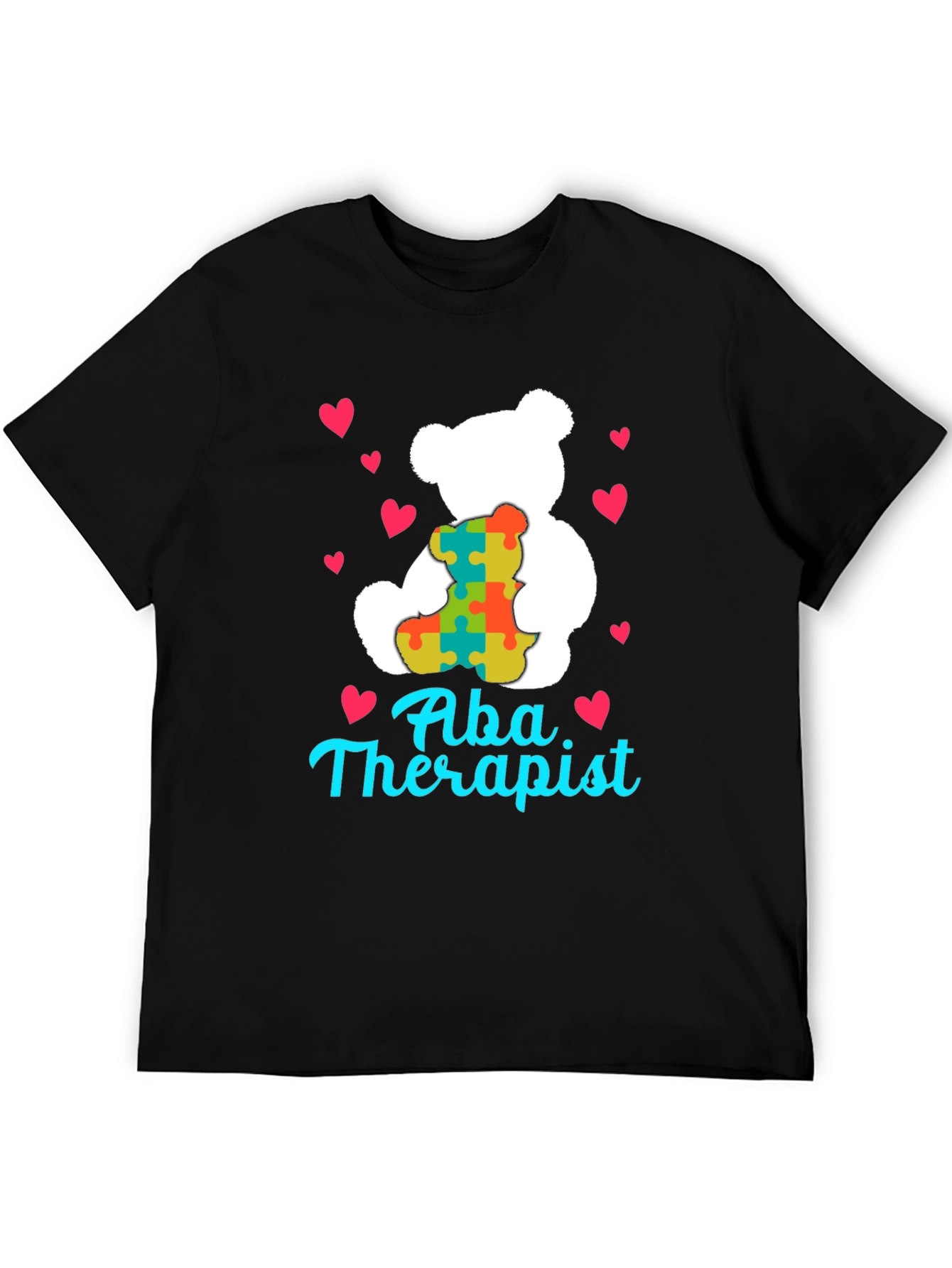 ABA Therapist Teddy Bear Puzzle Piece Heart T-Shirt