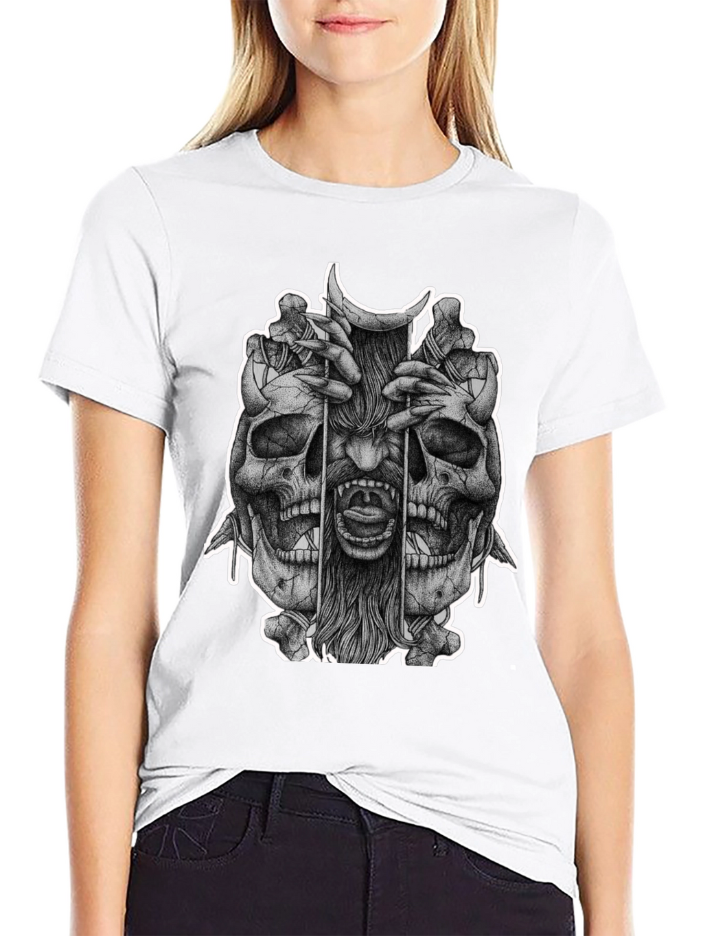 Skull & Demon Graphic Tee - Black Cotton T-Shirt