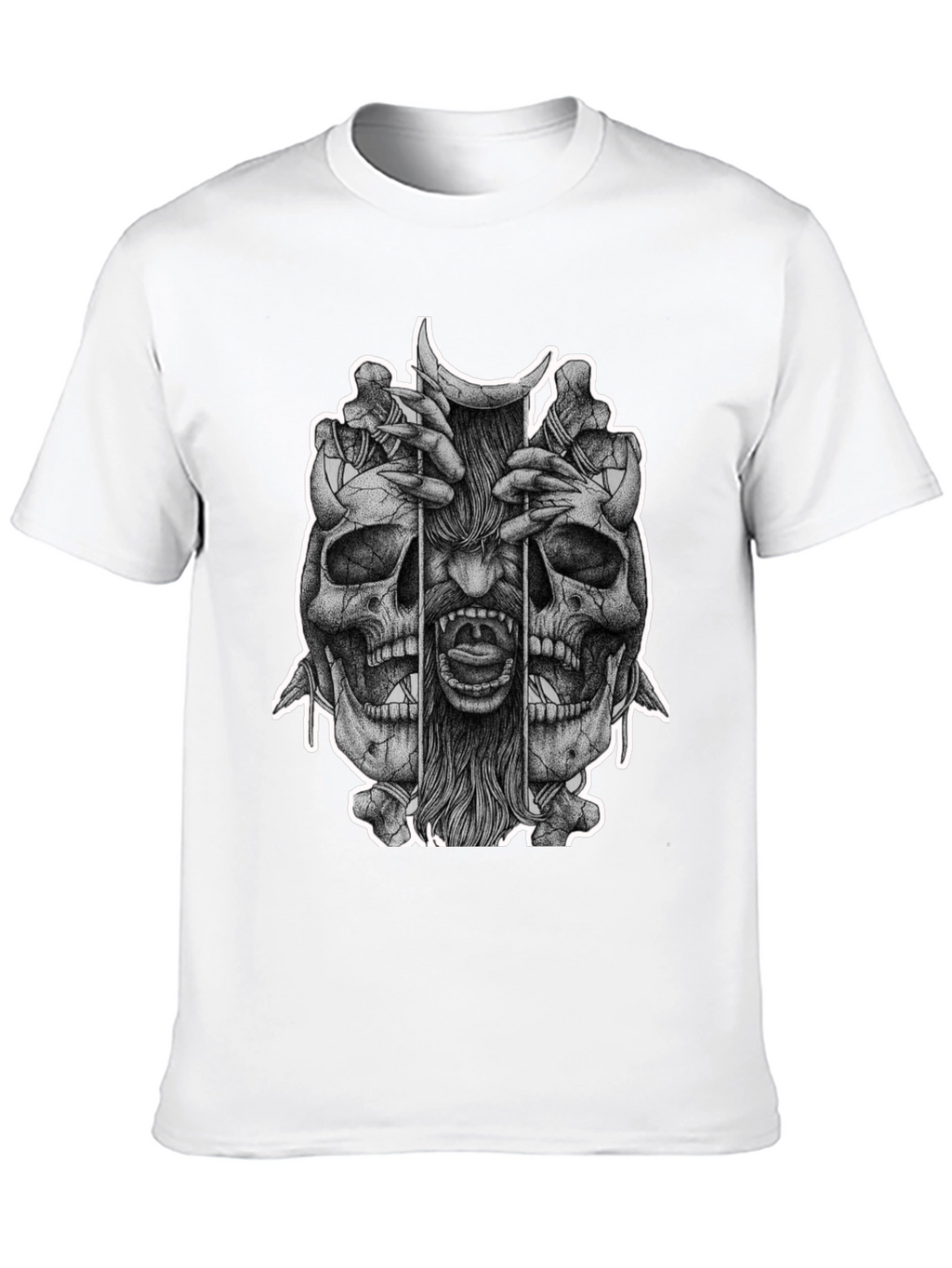 Skull & Demon Graphic Tee - Black Cotton T-Shirt