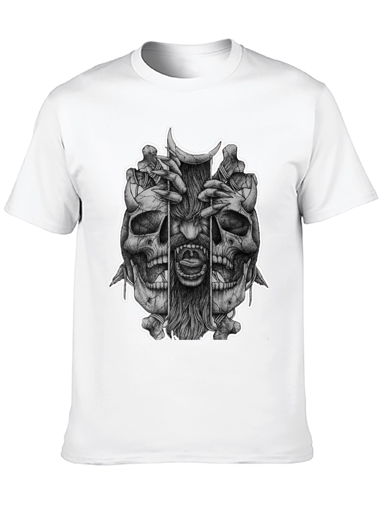 Skull & Demon Graphic Tee - Black Cotton T-Shirt