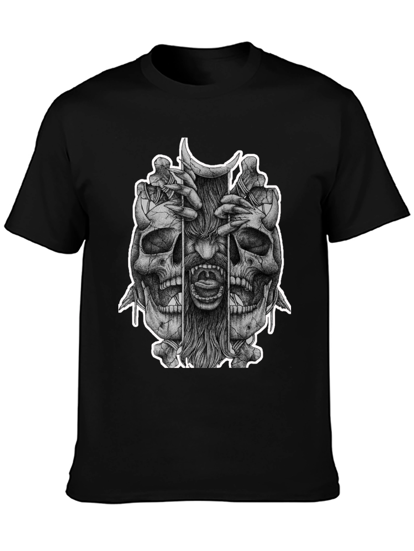 Skull & Demon Graphic Tee - Black Cotton T-Shirt