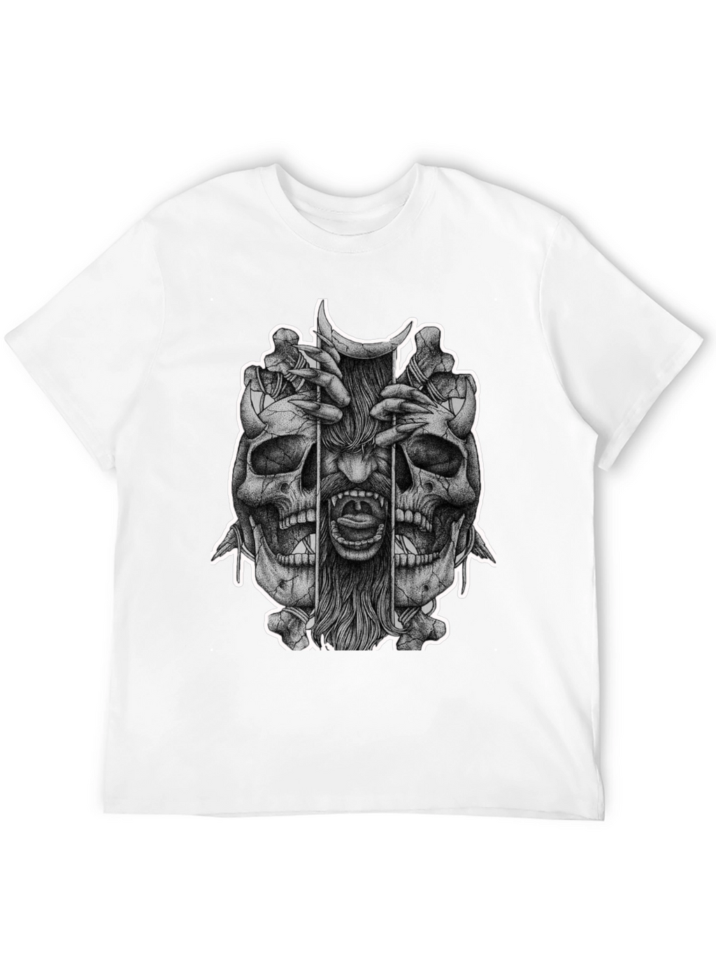 Skull & Demon Graphic Tee - Black Cotton T-Shirt
