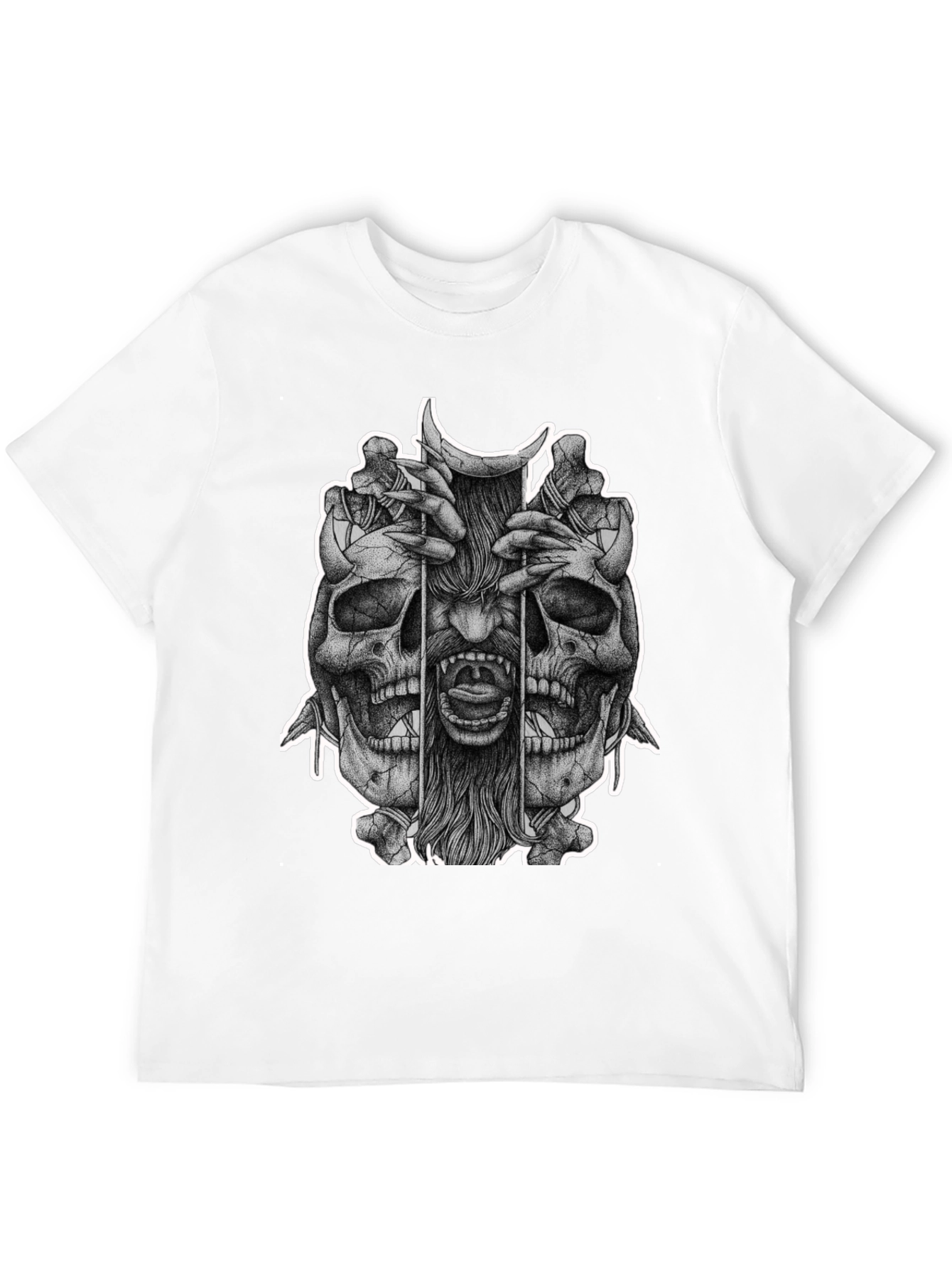 Skull & Demon Graphic Tee - Black Cotton T-Shirt