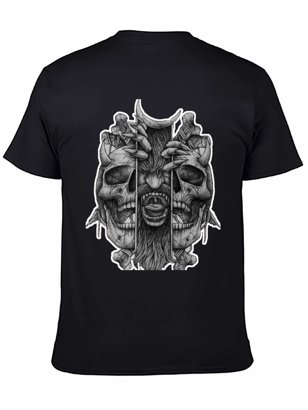 Skull & Demon Graphic Tee - Black Cotton T-Shirt