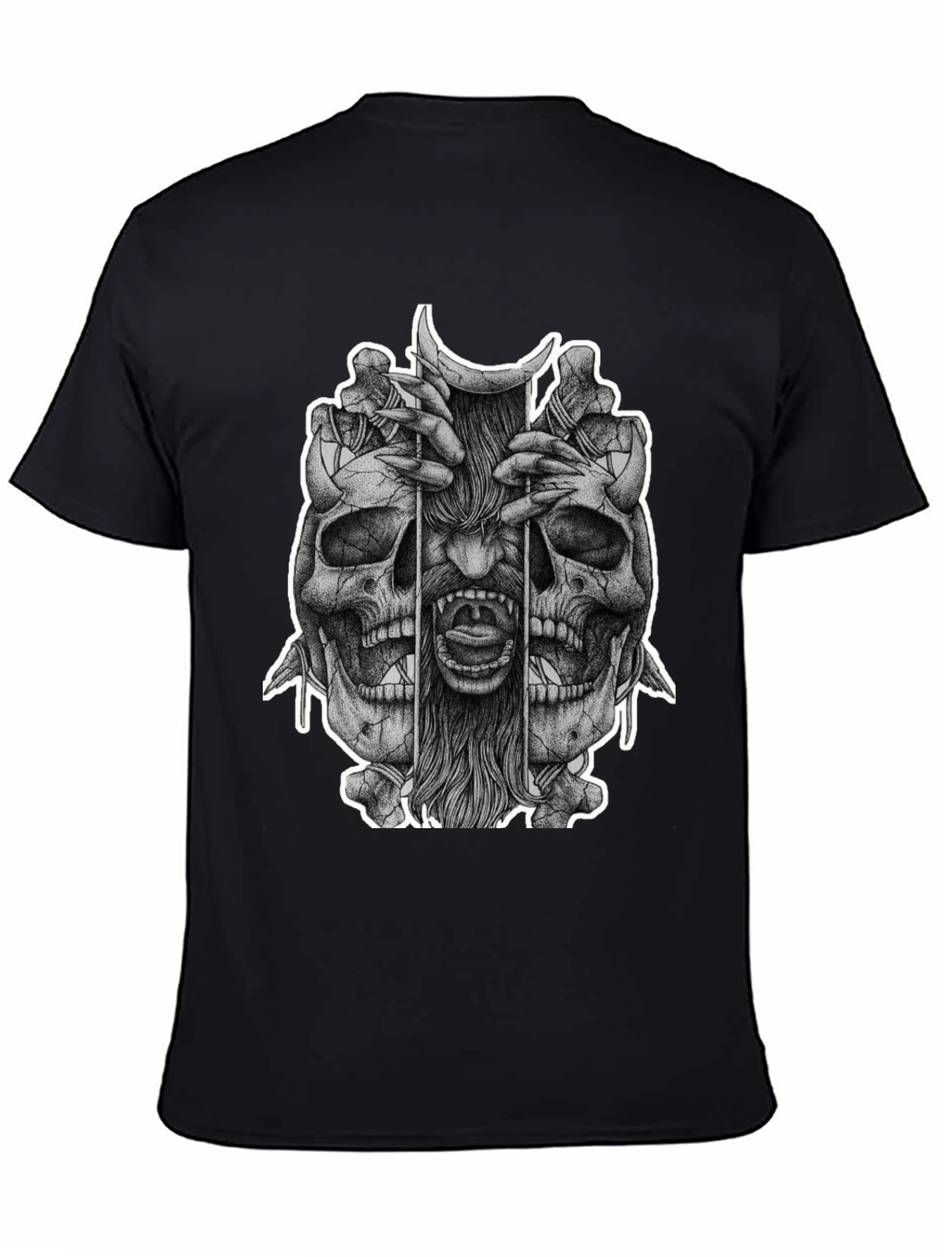 Skull & Demon Graphic Tee - Black Cotton T-Shirt