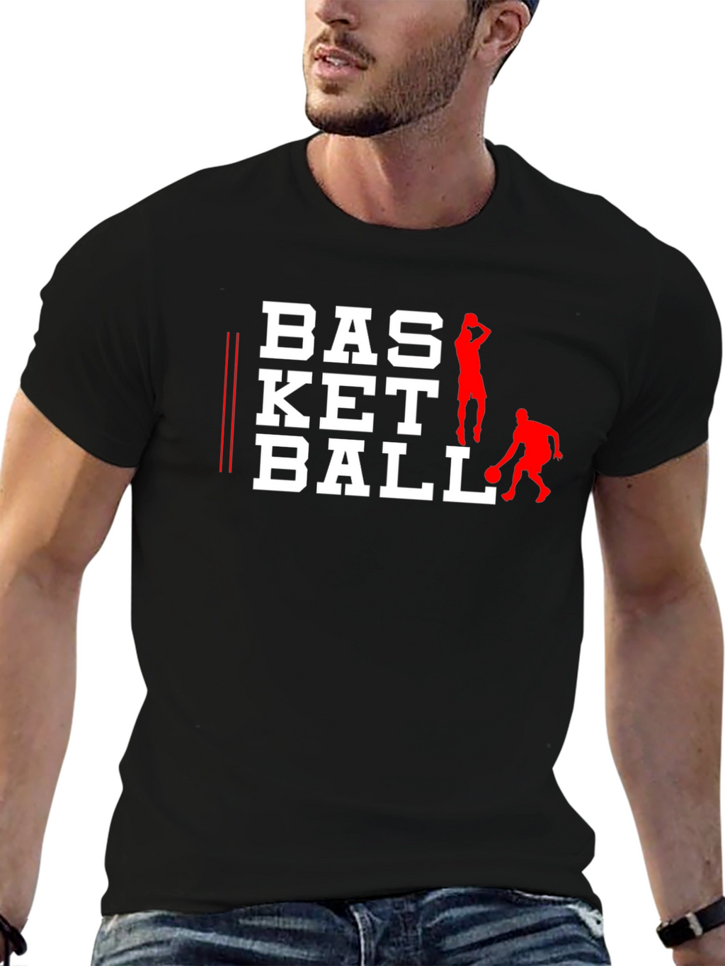 Basketball Graphic Tee - Black Cotton Shirt