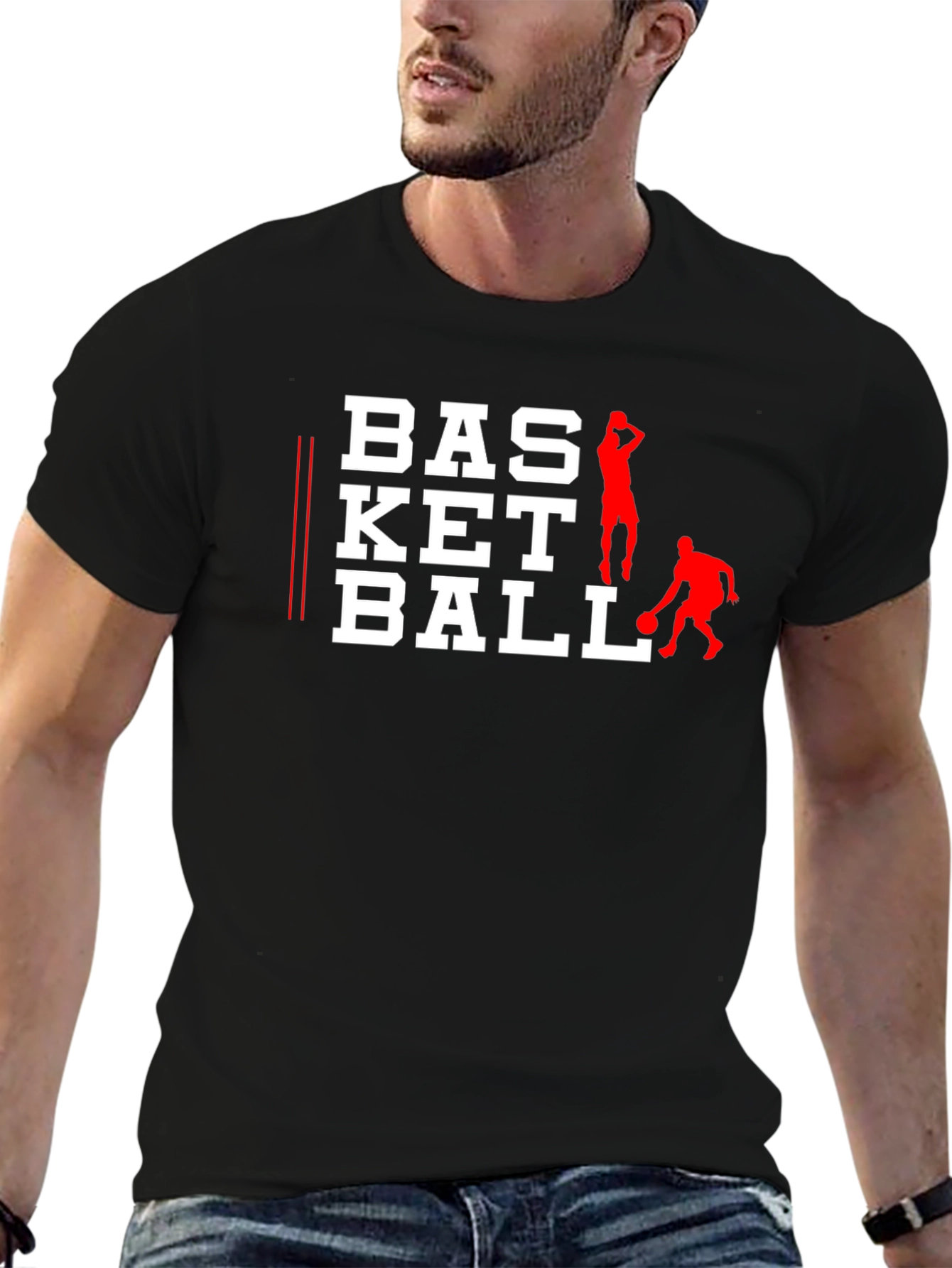 Basketball Graphic Tee - Black Cotton Shirt