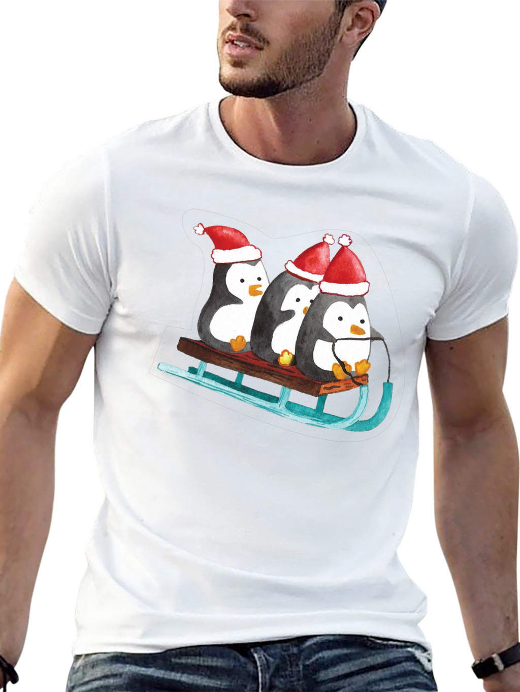 Penguin Sleigh Christmas T-Shirt