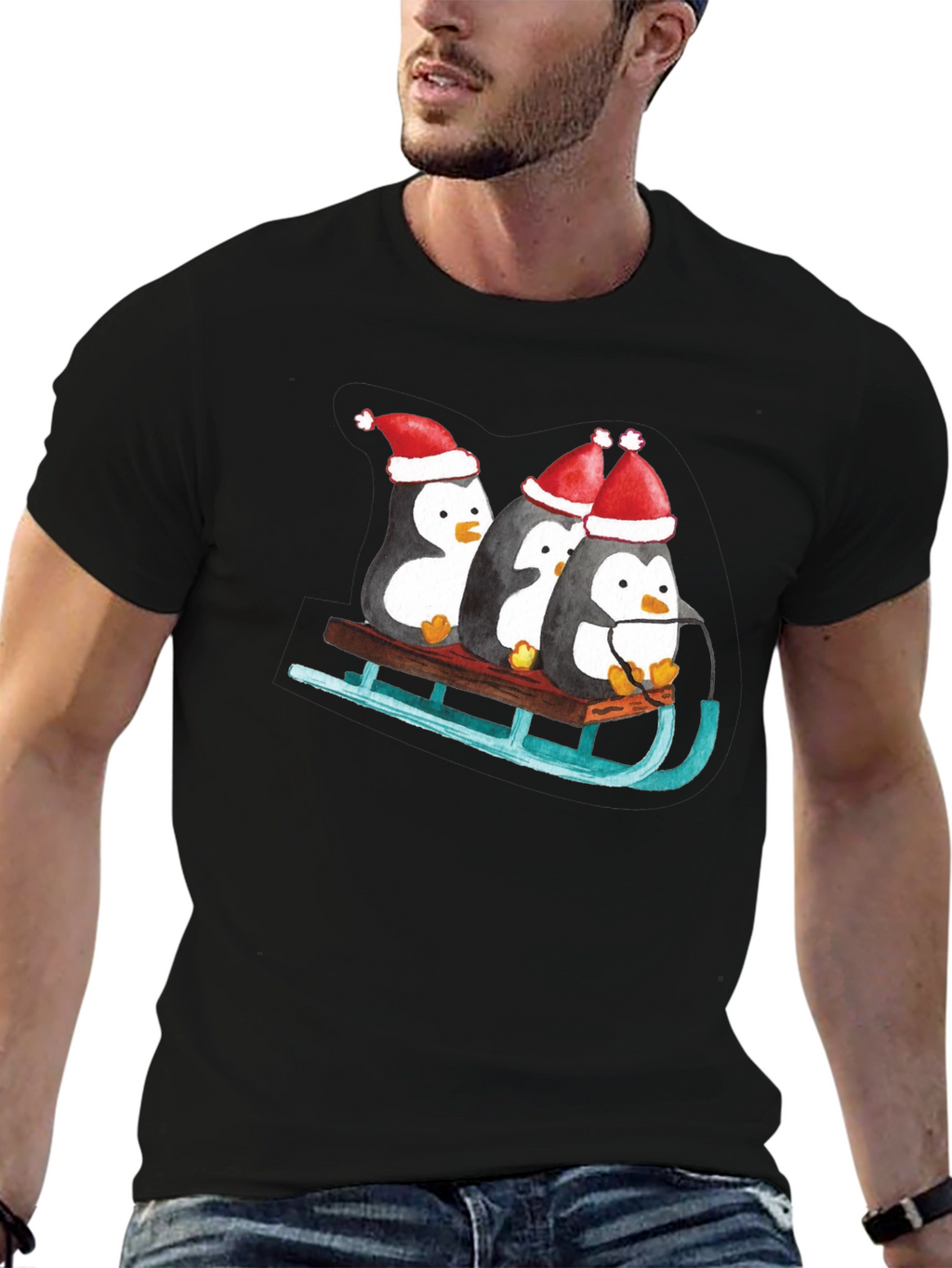 Penguin Sleigh Christmas T-Shirt