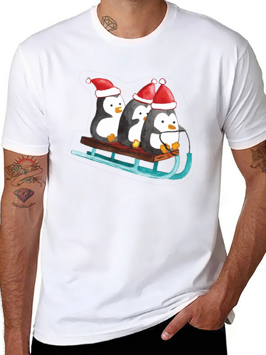 Penguin Sleigh Christmas T-Shirt