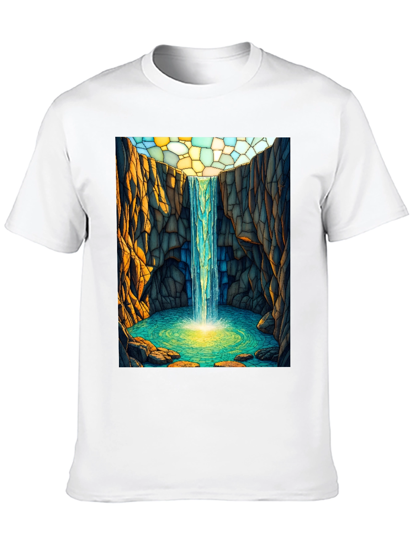 Waterfall Stained Glass Art Black T-Shirt