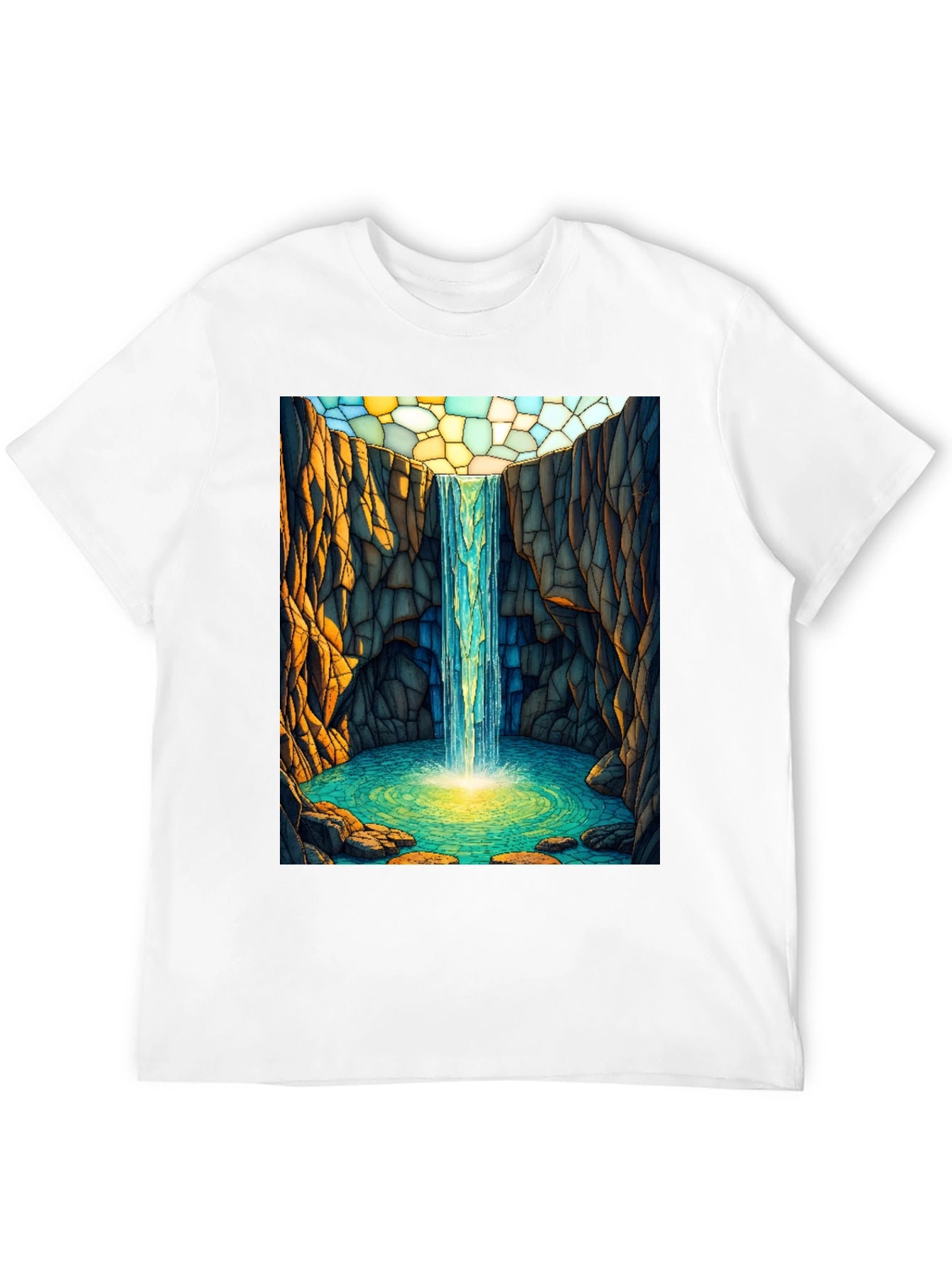 Waterfall Stained Glass Art Black T-Shirt