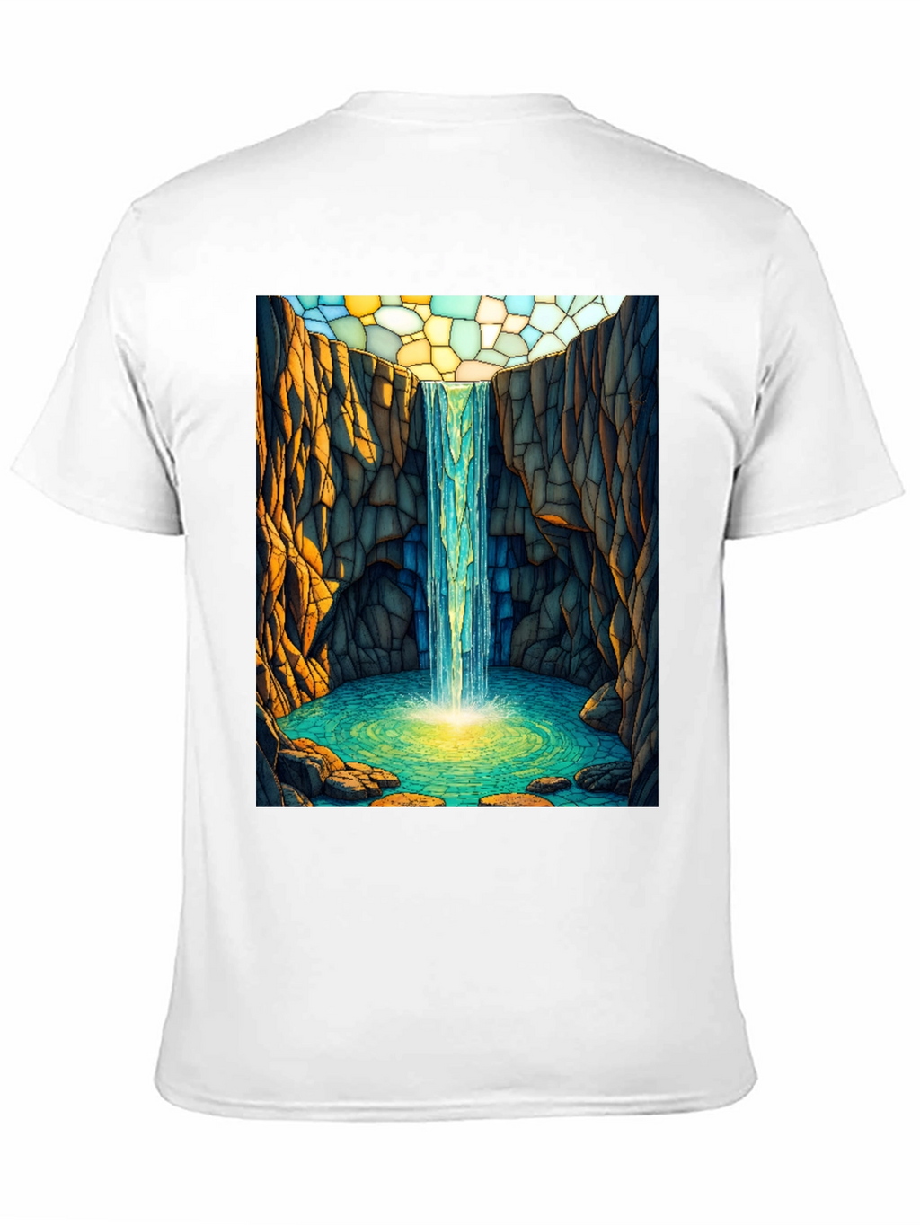 Waterfall Stained Glass Art Black T-Shirt