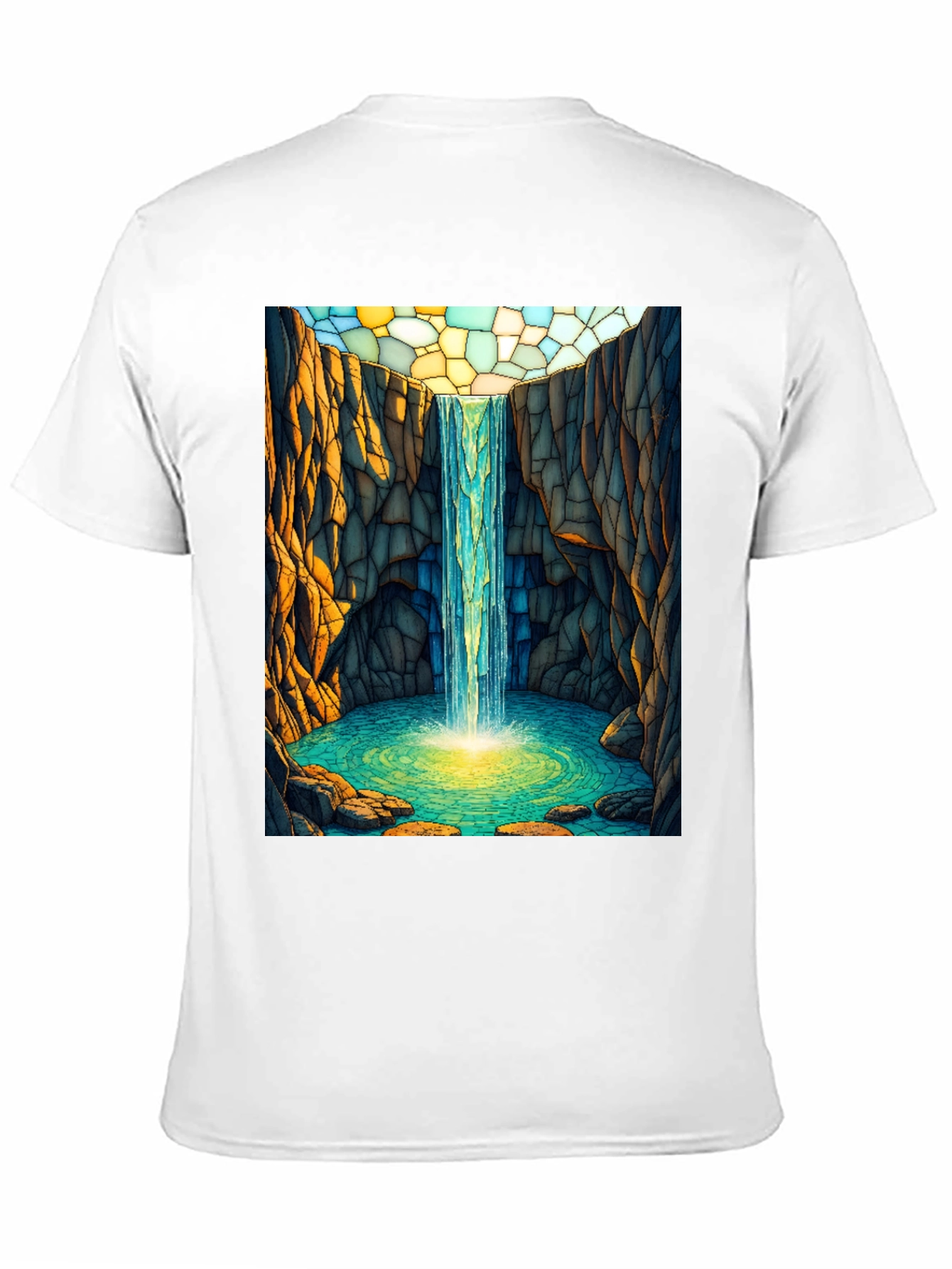 Waterfall Stained Glass Art Black T-Shirt