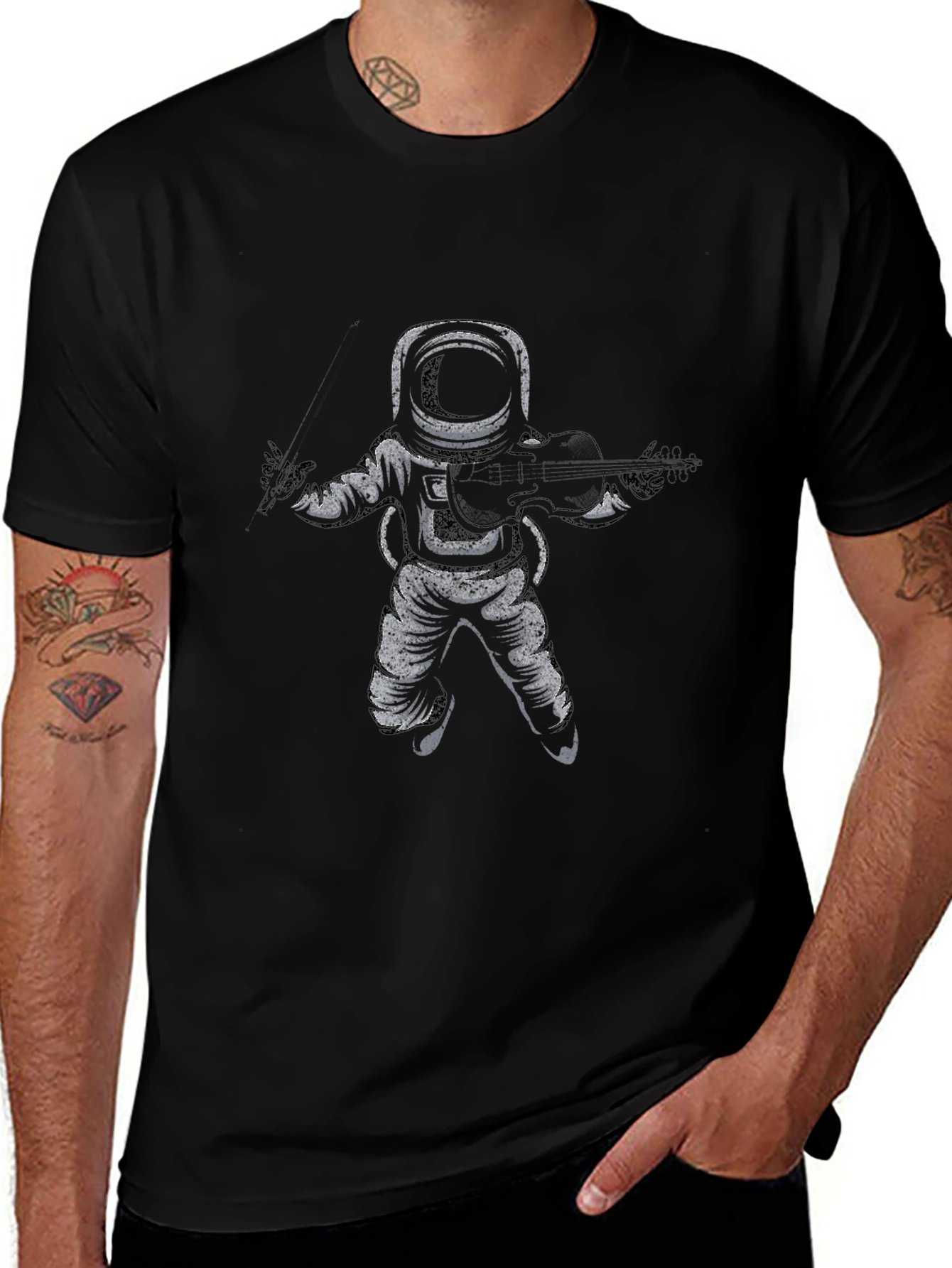 Astronaut Violinist Graphic Tee - Black