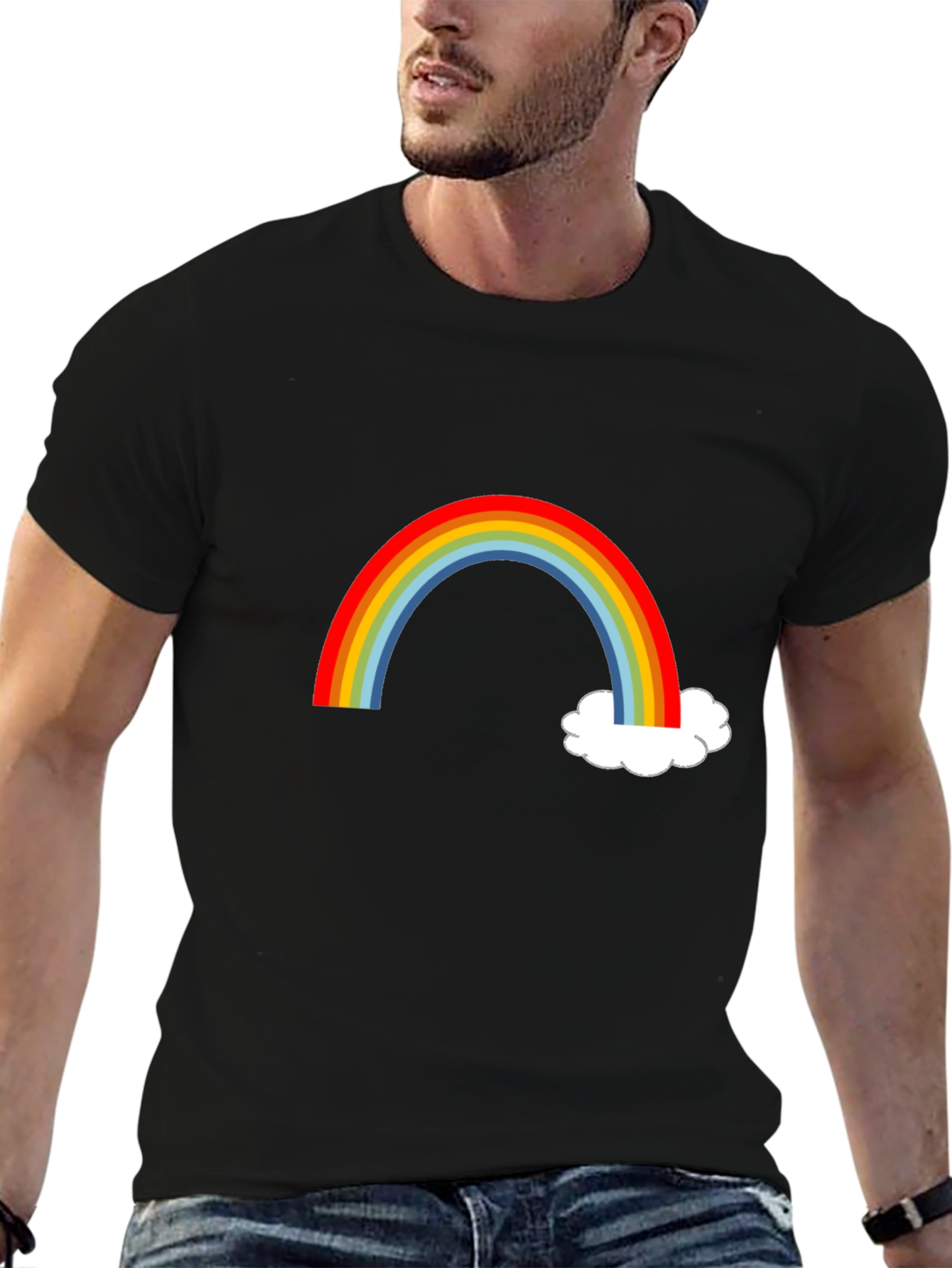 Rainbow & Cloud Graphic T-Shirt - Fun Casual Wear
