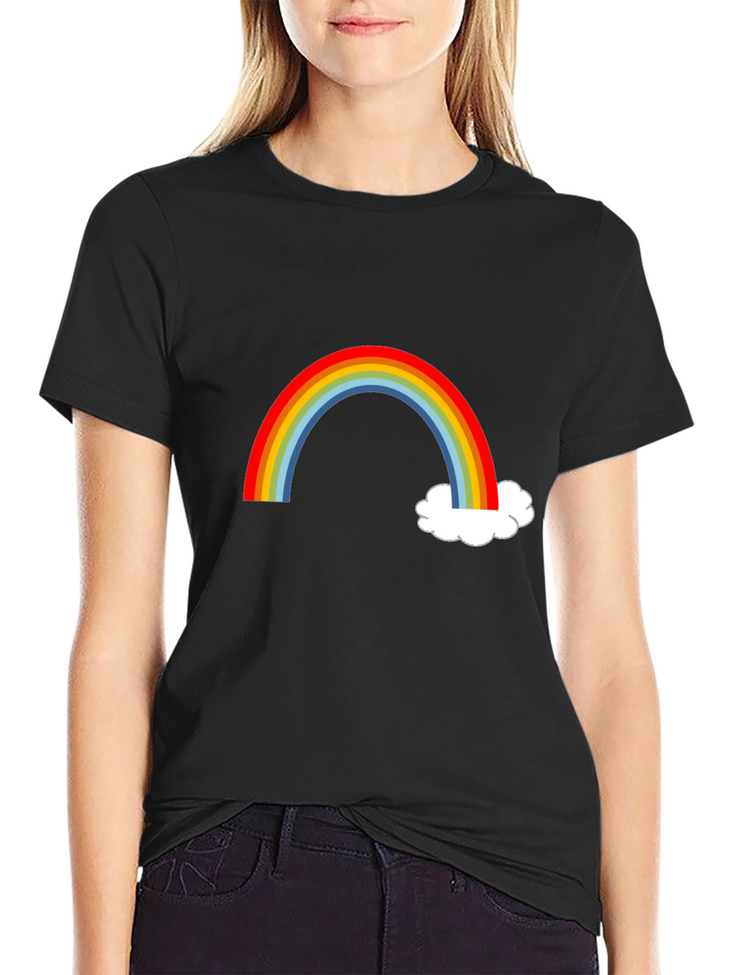 Rainbow & Cloud Graphic T-Shirt - Fun Casual Wear