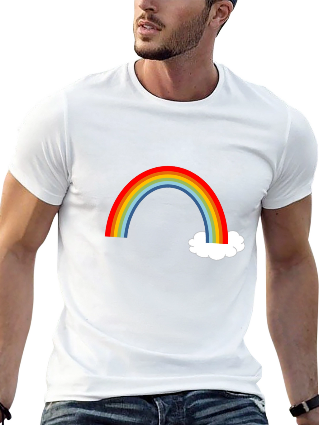 Rainbow & Cloud Graphic T-Shirt - Fun Casual Wear