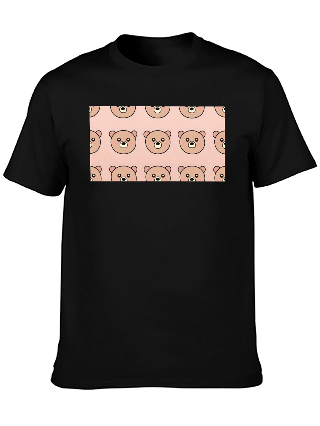 Cute Bear Pattern Black T-Shirt
