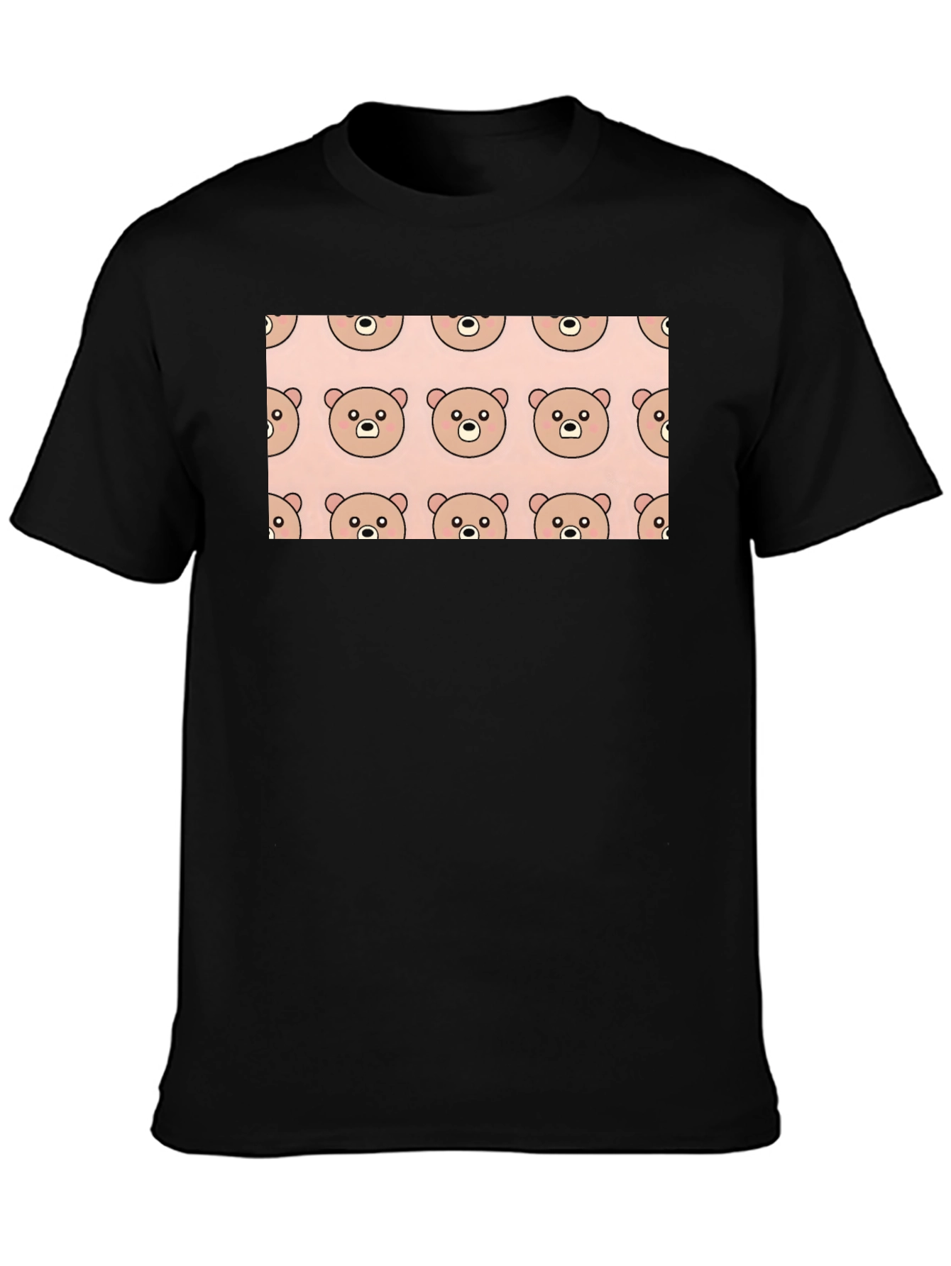Cute Bear Pattern Black T-Shirt