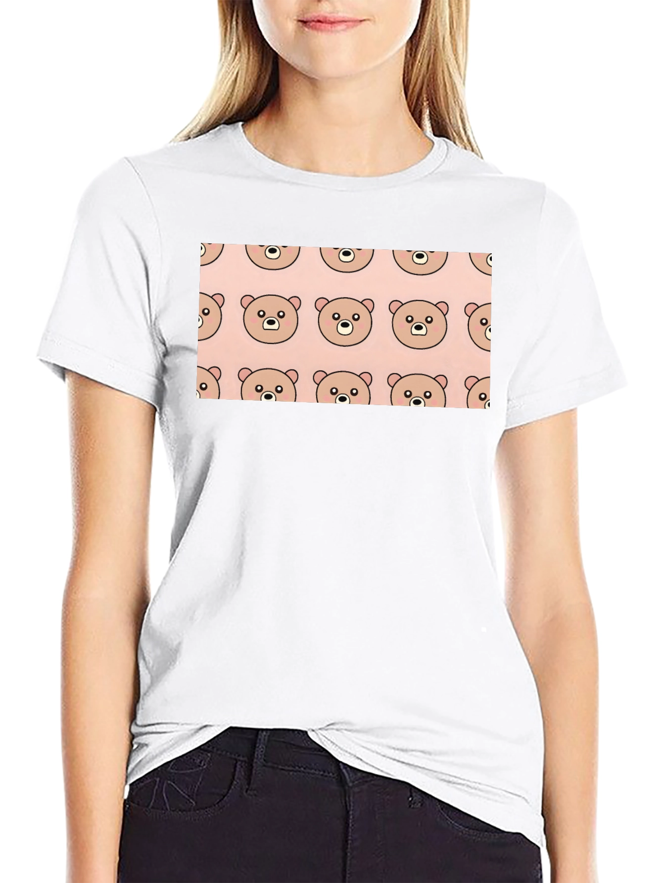Cute Bear Pattern Black T-Shirt