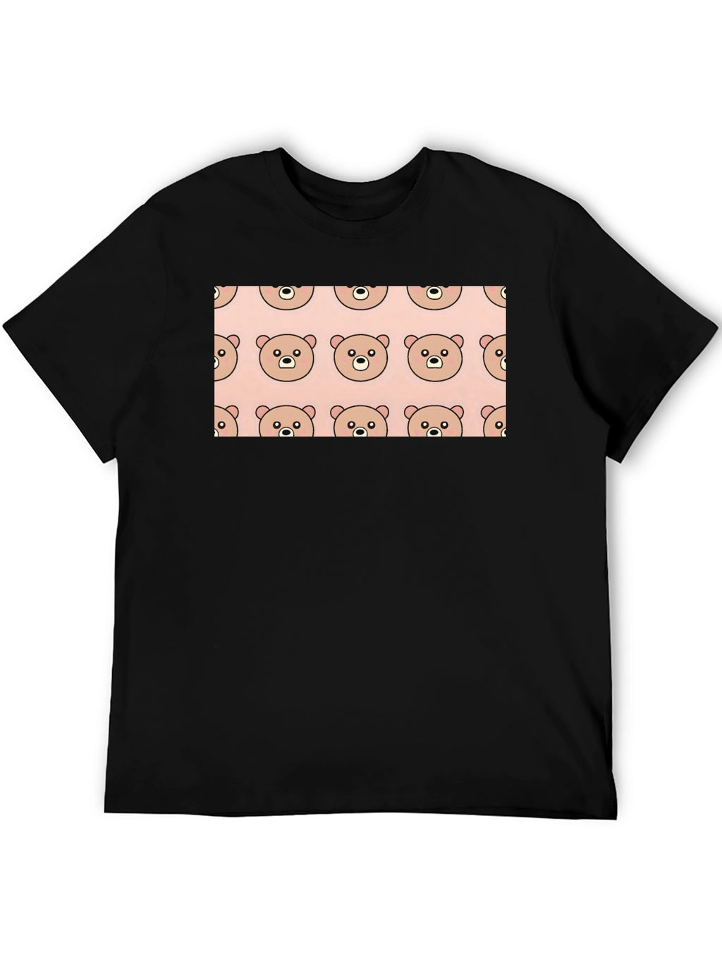 Cute Bear Pattern Black T-Shirt