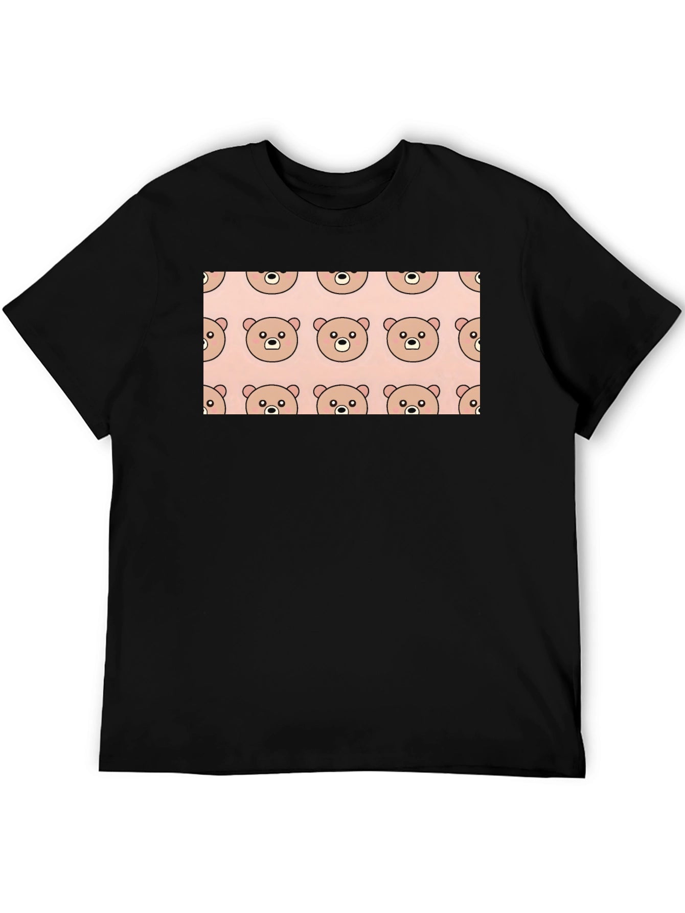 Cute Bear Pattern Black T-Shirt