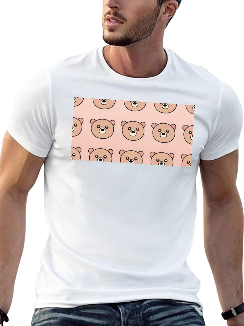 Cute Bear Pattern Black T-Shirt