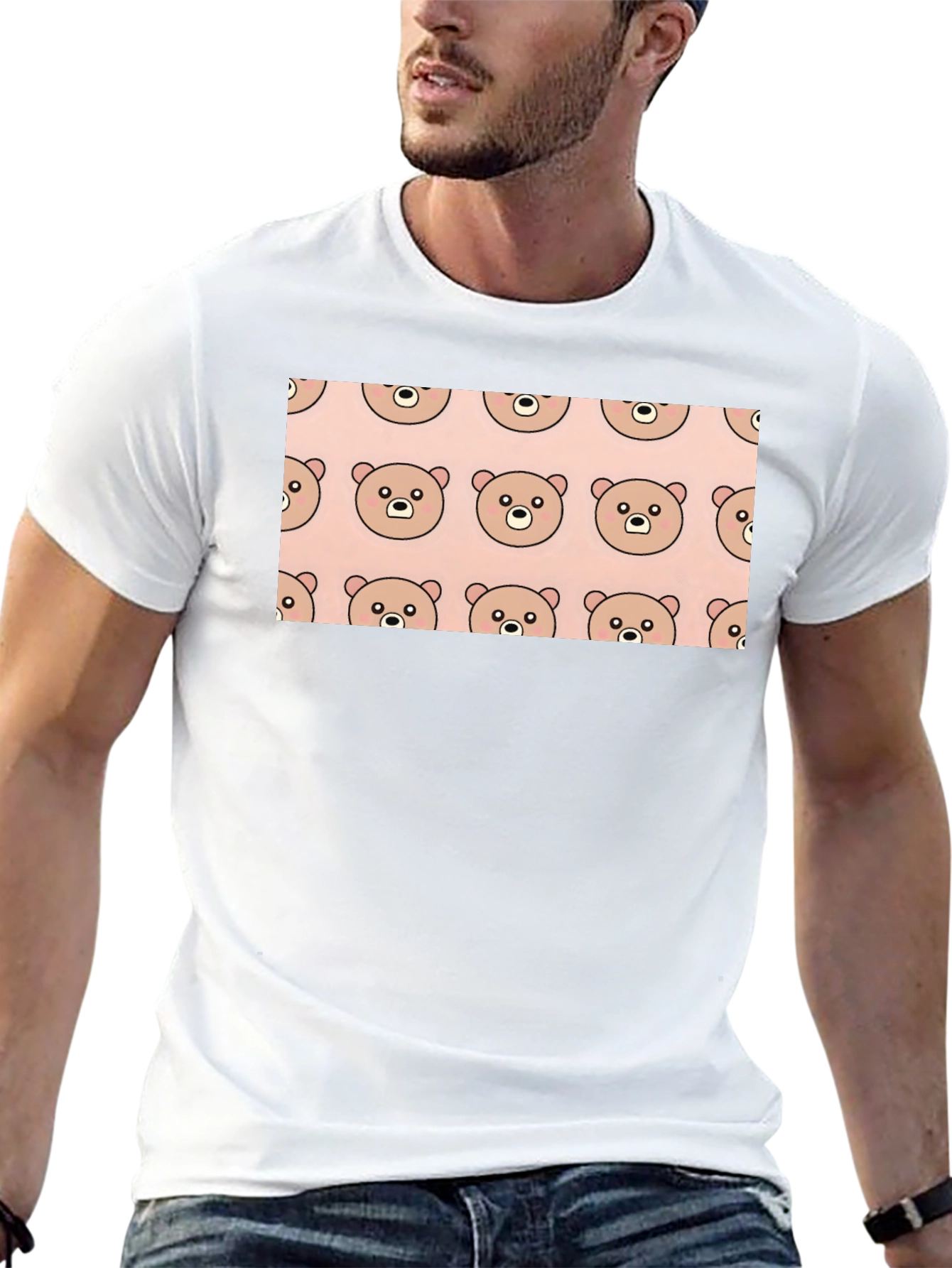 Cute Bear Pattern Black T-Shirt